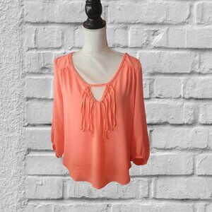 American Eagle Outfitters Orange Blouse with Tassels  3/4 Sleeves in Size M